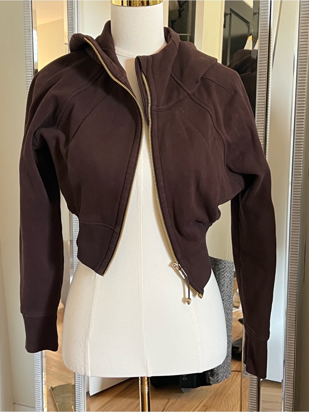 lululemon athletica Cropped scuba Hooded Jacket - Espresso with Gold Zipper